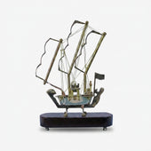 Golden Brass Ship Showpiece, Decorative Sailboat Model with Stand for Home Décor, Office Table & Gifting
