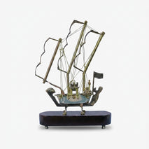 Golden Brass Ship Showpiece, Decorative Sailboat Model with Stand for Home Décor, Office Table & Gifting
