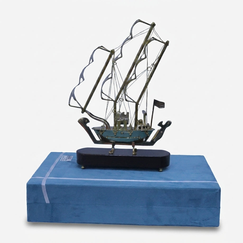 Golden Brass Ship Showpiece, Premium Decorative Sailboat Model for Office Décor, Home Décor & Gifting