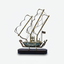Large Golden Brass Ship Showpiece, Decorative Sailboat Model with Stand for Home, Office & Gifting