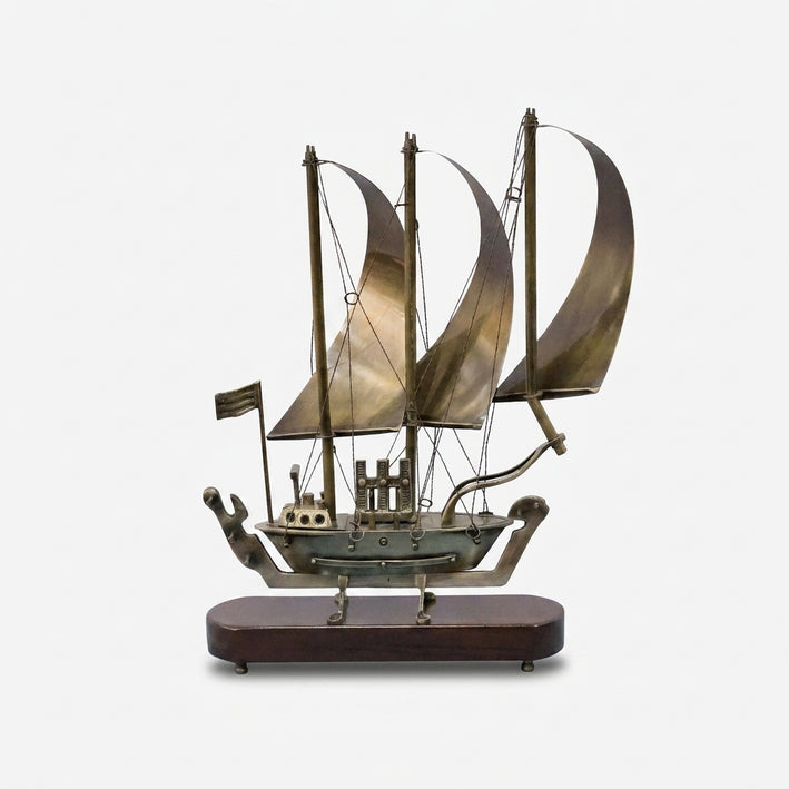 Large Golden Brass Sailboat Showpiece, Premium Ship Model with Stand for Office Décor, Home Décor & Gifting