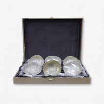 Golden 3D Bowl Set with Spoon and Box, Decorative Brass Serving Bowl Set for Dry Fruits, Sweets & Gifting