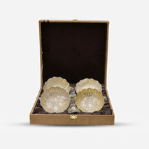 Golden Finish Lotus Bowl Set with Spoons & Premium Gift Box for Dessert Serving & Gifting