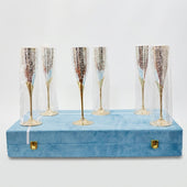 Golden Silver 6 Glass Set with Box, Decorative Brass Drinkware Set for Serving & Gifting