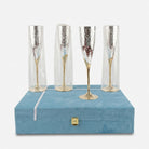 Golden Silver 4 Glass Set with Box, Decorative Brass Drinkware Set for Parties, Serving & Gifting