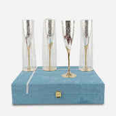 Golden Silver 4 Glass Set with Box, Decorative Brass Drinkware Set for Parties, Serving & Gifting