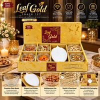 Anupam Premium Golden Snack Serving Set with 6 Decorative Bowls & 1 Leaf Shape Platter | 7 Pieces Luxury Dry Fruit, Namkeen, Snacks & Dessert Serving Set for Home, Parties & Festive Gifting