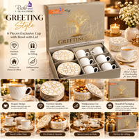 Anupam Premium Ceramic Tea Cup & Plate Set of 8 | 6 Cups & 2 Plates | Elegant Coffee & Tea Set
