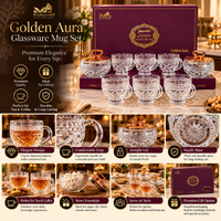 Anupam Premium Imported Crystal Glass Jar & Mug Set of 8 | 2 Golden Airtight Storage Jars with Lids & 6 Designer Glass Coffee Mugs | Luxury Transparent Glassware Set for Tea, Coffee, Sugar, Dry Fruits, Kitchen & Festive Gifting
