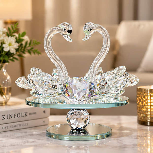 Anupam Premium Crystal Swan Couple Showpiece with Heart Crystal | Luxury Home Decor Accent Gift Items - Pack of 1