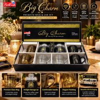 Anupam Big Show Premium Glass Cup & Jar Set of 8 | 6 Elegant Designer Glass Tea Coffee Cups & 2 Matching Storage Jars | Luxury Transparent Glassware Set for Kitchen, Dining, Home, Tea, Coffee & Festive Gifting