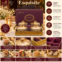 Anupam Premium Golden Glass Storage Jar Set with Decorative Tray | 4 Elegant Airtight Jars with Lids & 1 Luxury Serving Tray | Kitchen Storage Container Set for Tea, Coffee, Sugar, Dry Fruits & Gifting