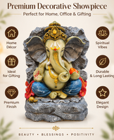 Anupam Premium Lord Ganesha Decorative Idol with Rock-Style Backdrop | Premium Polyresin Showpiece for Home & Office Decor