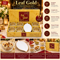 Anupam Premium Golden Snack Serving Set with 6 Decorative Bowls & 1 Leaf Shape Platter | 7 Pieces Luxury Dry Fruit, Namkeen, Snacks & Dessert Serving Set for Home, Parties & Festive Gifting