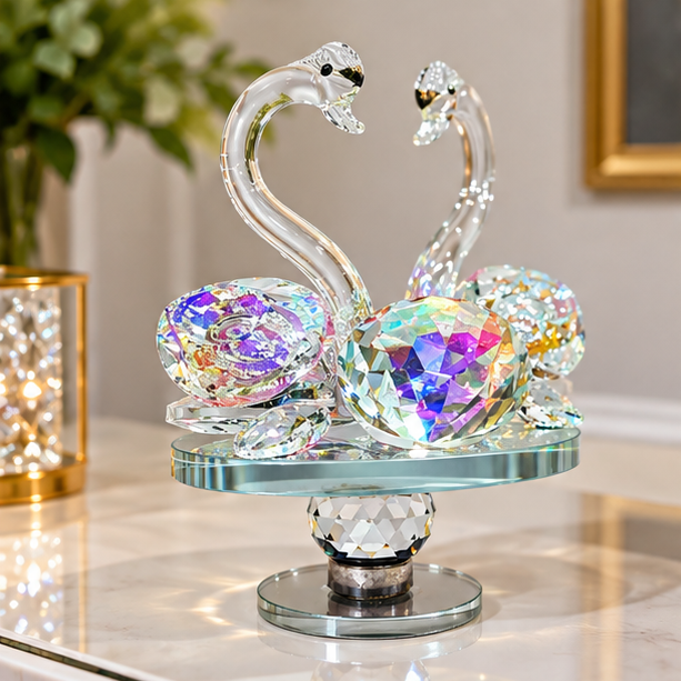 Anupam Premium Crystal Swan Couple Showpiece with Colorful Heart Crystal | Luxury Home Decor & Gifting