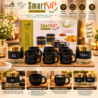 Anupam Premium Black & Golden Glass Jar with Coffee Mug Set of 8 | 2 Airtight Storage Jars & 6 Stylish Coffee Mugs | Luxury Tea, Coffee, Sugar, Dry Fruits & Kitchen Storage Set for Home, Office & Gifting
