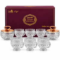 Anupam Premium Imported Crystal Glass Jar & Mug Set of 8 | 2 Golden Airtight Storage Jars with Lids & 6 Designer Glass Coffee Mugs | Luxury Transparent Glassware Set for Tea, Coffee, Sugar, Dry Fruits, Kitchen & Festive Gifting