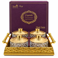 Anupam Premium Golden Glass Storage Jar Set with Decorative Tray | 4 Elegant Airtight Jars with Lids & 1 Luxury Serving Tray | Kitchen Storage Container Set for Tea, Coffee, Sugar, Dry Fruits & Gifting
