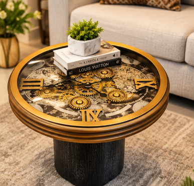 Anupam Luxury Gear Design Table Clock with Roman Numerals | Premium Gold & Black Decorative Clock