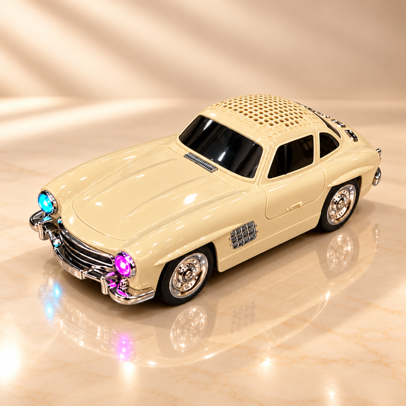 Cream vintage coupe 10W wireless Bluetooth speaker - front view