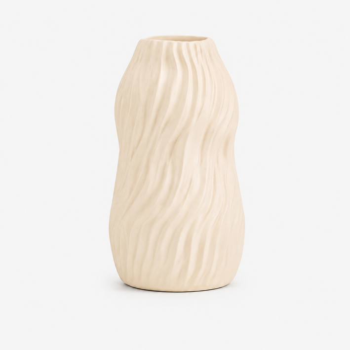 Cream Wavy Ceramic Flower Vase, White Black Cream Decorative Vase for Home Décor, Table Décor & Gifting