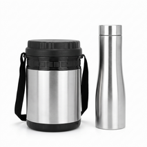 Anupam Stainless Steel Lunch Box & Water Bottle Set with Carry Strap | Premium Travel Food Container Set