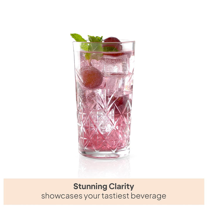 CELLO Classix Glass Tumbler Set of 6 | Stylish Clear Drinking Glasses for Water, Juice, Cocktails, Mocktails & Lemonade | Elegant Multipurpose Beverage Glasses