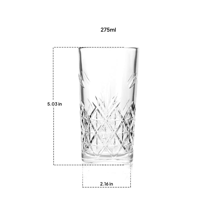CELLO Classix Glass Tumbler Set of 6 | Stylish Clear Drinking Glasses for Water, Juice, Cocktails, Mocktails & Lemonade | Elegant Multipurpose Beverage Glasses