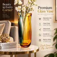 Anupam Premium Amber & Teal Gradient Glass Vase | Modern Artistic Decorative Flower Vase for Home & Office