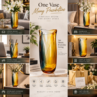 Anupam Premium Amber & Teal Gradient Glass Vase | Modern Artistic Decorative Flower Vase for Home & Office