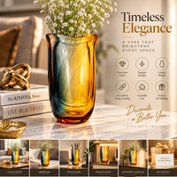 Anupam Premium Amber & Teal Gradient Glass Vase | Modern Artistic Decorative Flower Vase for Home & Office