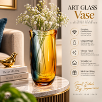 Anupam Premium Amber & Teal Gradient Glass Vase | Modern Artistic Decorative Flower Vase for Home & Office