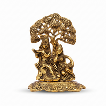 Premium Divine Radha Krishna Under Tree Showpiece – Antique Golden Decorative Idol for Home & Office