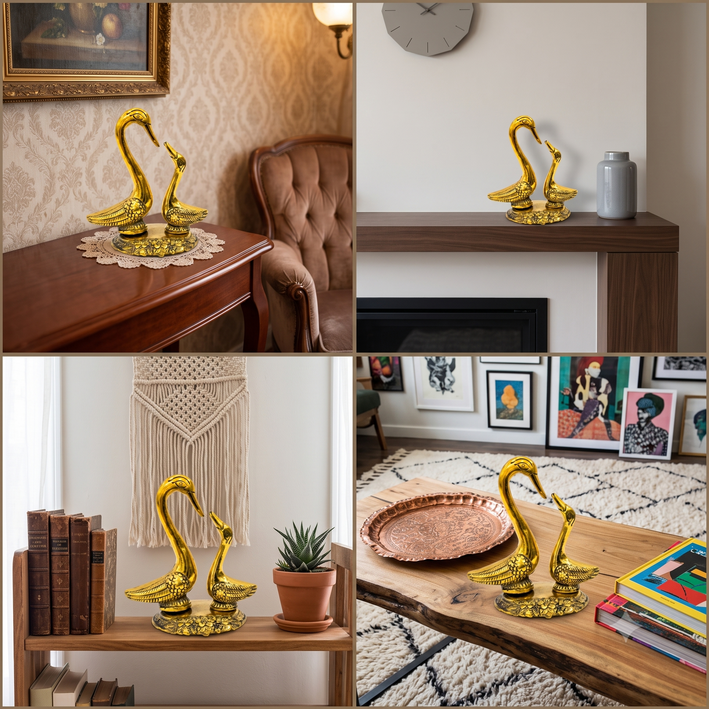 Premium Elegant Golden Duck Couple Showpiece – Decorative Bird Statue for Home & Office
