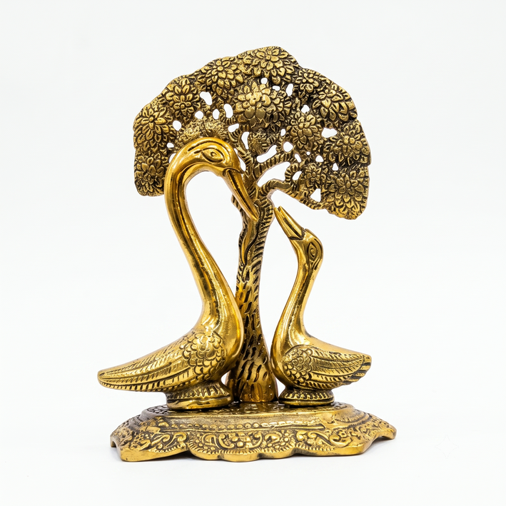 Premium Brass Finish Duck Couple Under Floral Tree – Decorative Showpiece for Home & Office