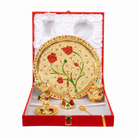 Premium Floral Gold Finish Pooja Thali Set with Diya, Kalash & Accessories | Luxury Gift Box