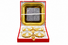 Premium Gold & Silver Designer Serving Bowl Set with Trays & Diya | Luxury Gift Hamper