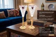 Premium Silver & Gold-Plated Champagne Flute Glass Set of 2 | Handcrafted Engraved Celebration Goblets