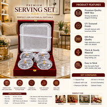 Premium Silver-Plated Serving Set with 4 Covered Bowls & Decorative Tray | Luxury Dry Fruit & Sweet Gift Set