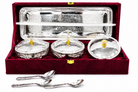 Premium Silver Finish 3-Piece Covered Bowl & Serving Tray Gift Set with Spoons