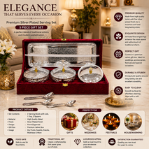 Premium Silver Finish 3-Piece Covered Bowl & Serving Tray Gift Set with Spoons