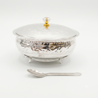 Premium Silver Finish Decorative Serving Bowl with Lid & Spoon