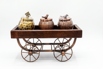 Premium Vintage Wooden Cart Decorative Storage Jars Set | Rustic Tabletop Organizer & Home Décor
