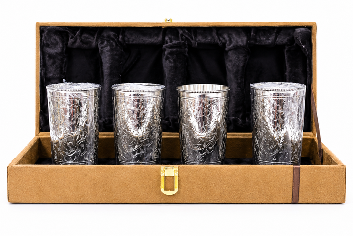Premium Silver Plated Drinking Glass Set with Luxury Velvet Gift Box | Set of 4