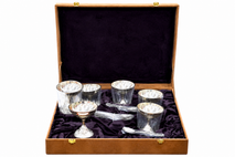 Premium Silver Plated Dessert Bowl & Spoon Gift Set with Luxury Velvet Storage Box | Set of 4