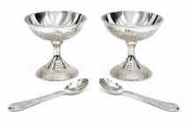 Premium Silver Finish Pedestal Bowl & Spoon Serving Set – Set of 2