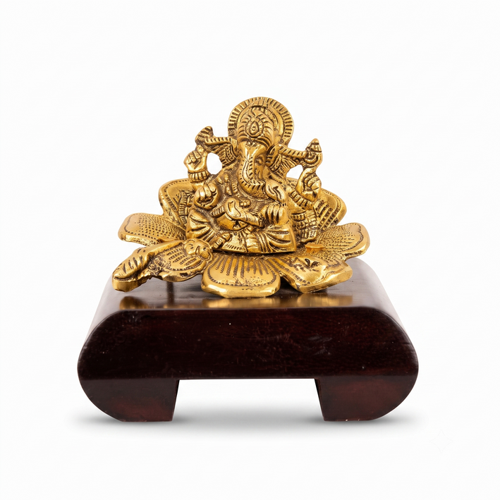 Premium Golden Lord Ganesha Idol on Lotus | Decorative Ganpati Murti for Home, Mandir & Gifting