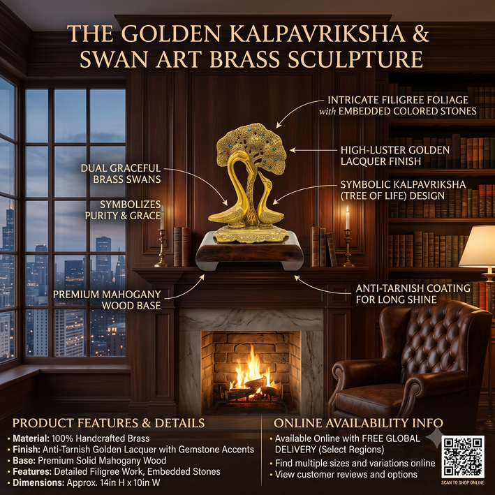 Premium Golden Swan Couple Showpiece with Tree Design | Decorative Home Décor & Gift Item