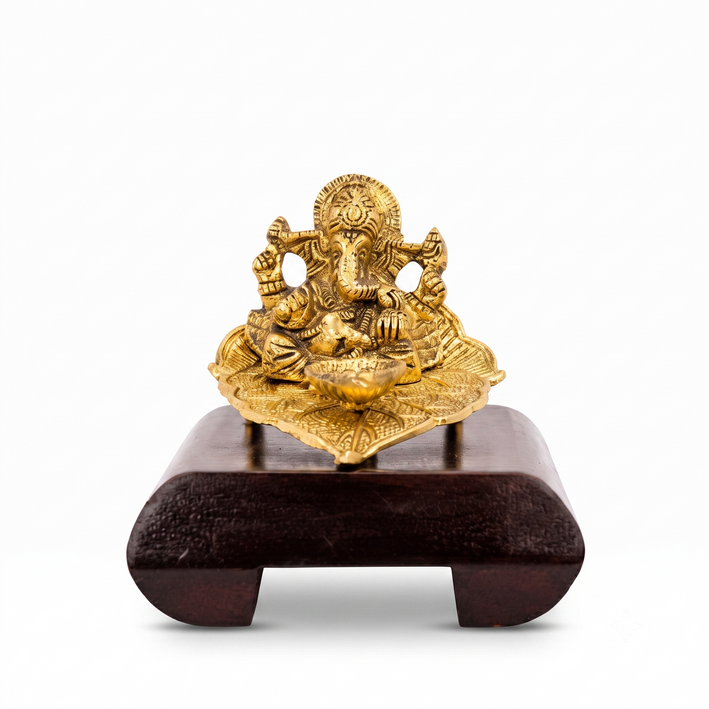 Premium Golden Lord Ganesha Idol with Diya – Spiritual Decorative Statue for Home Temple & Décor