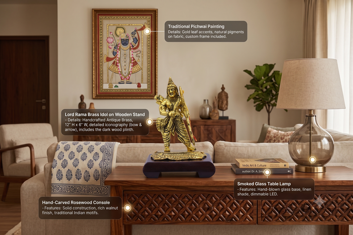 Premium Golden Lord Rama Idol with Bow & Arrow – Traditional Hindu God Statue for Home Temple & Décor